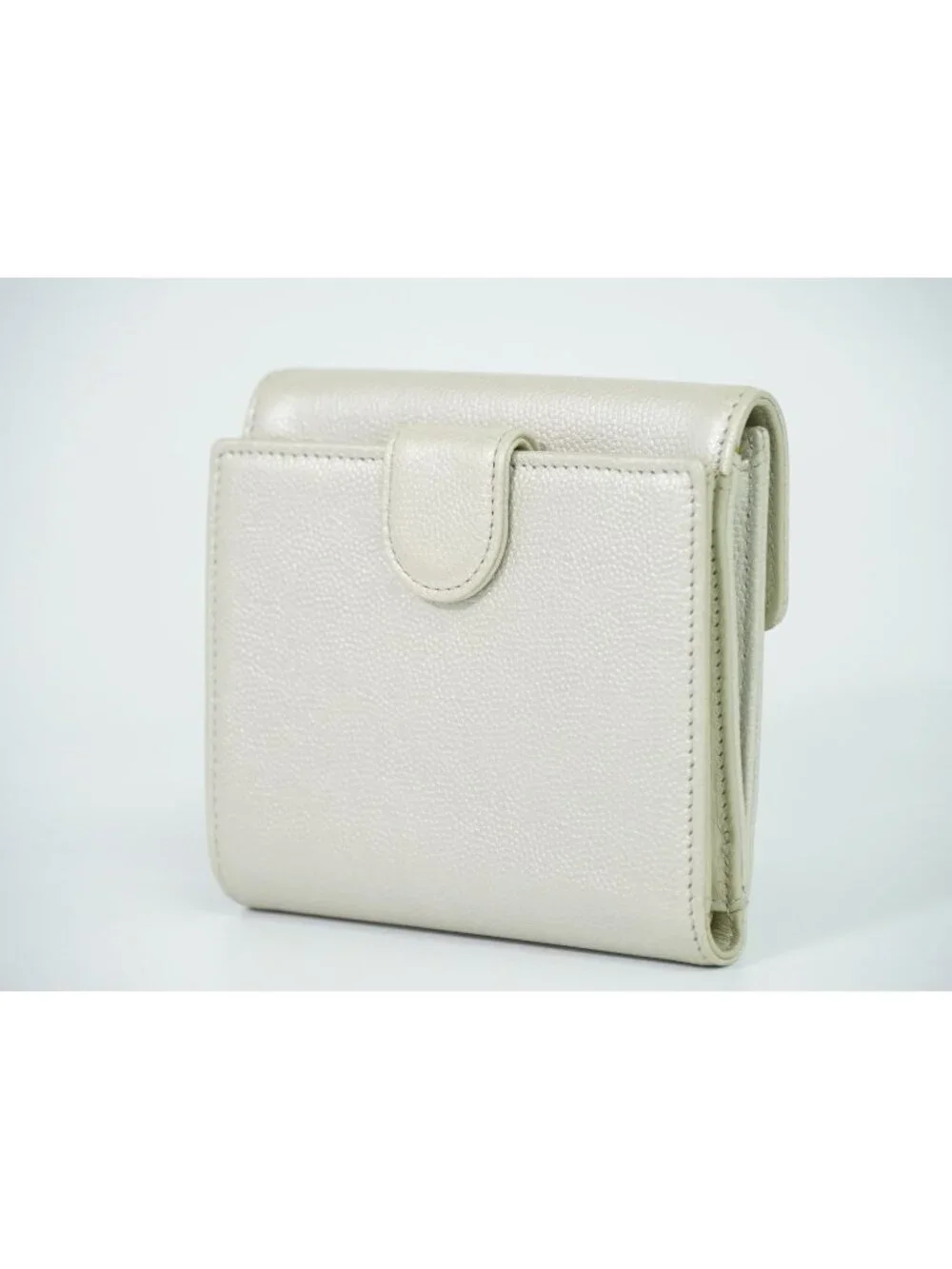 Chanel CC Logo Bifold Wallet Compact Leather Pearl White
